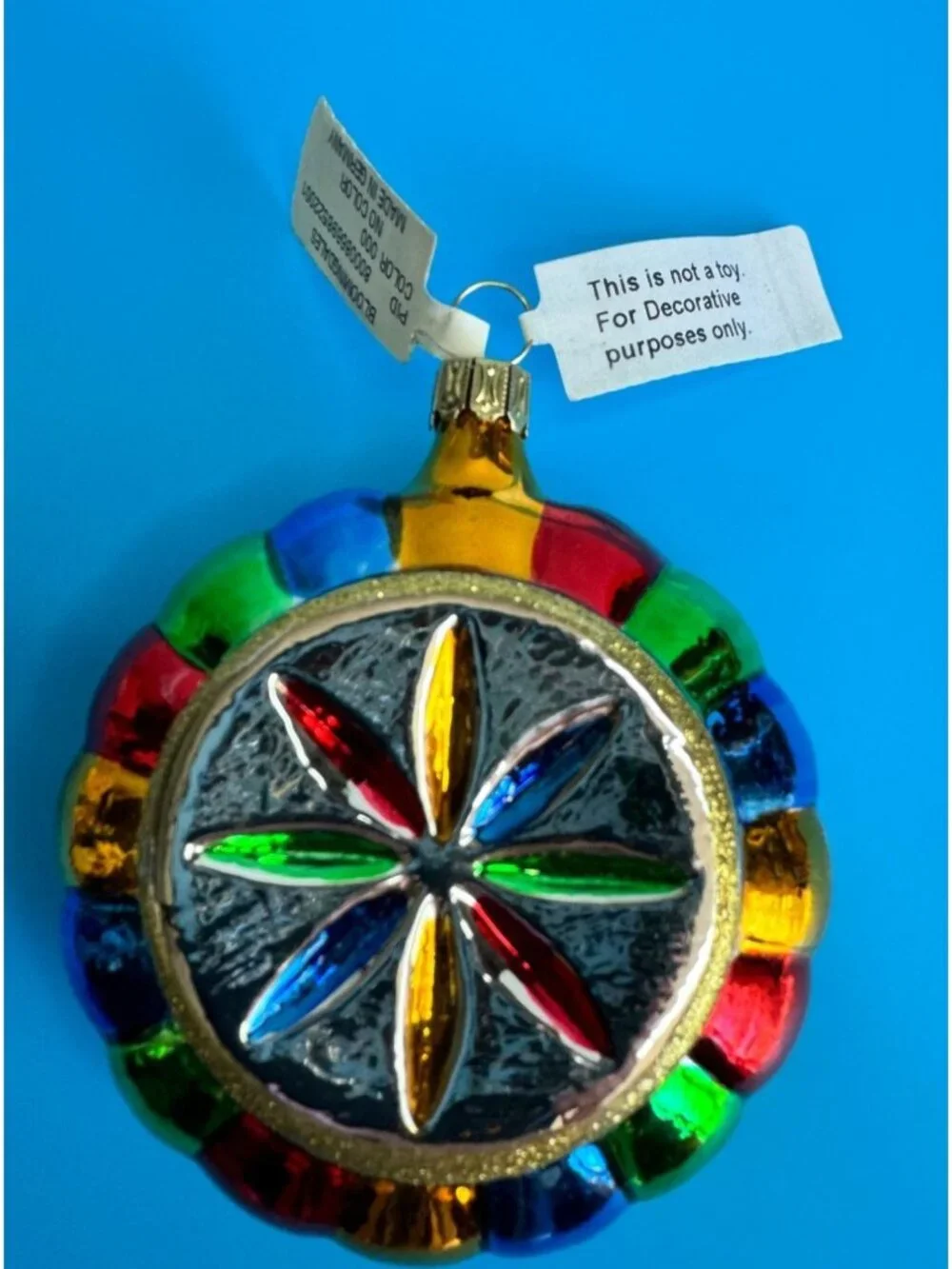 Vintage German Glass Reflector Ornament Rainbow Jewel Bloomingdales 3” - Picture 6 of 6